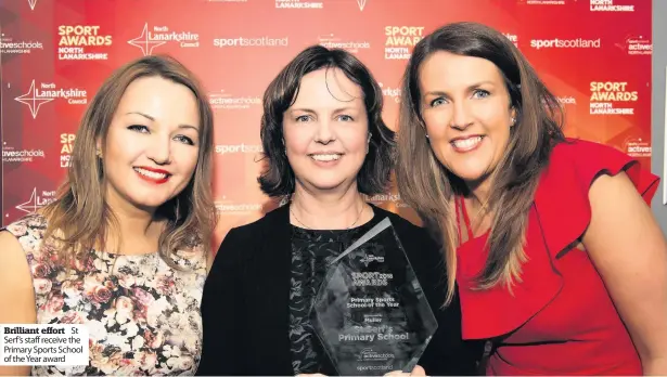  ??  ?? Brilliant effort St Serf’s staff receive the Primary Sports School of the Year award