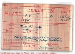  ?? ?? The Medal Index Card for Alfred Flatt – is this Diana’s relation?