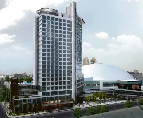  ??  ?? ARCHITECT’S perspectiv­e of the Novotel Manila Araneta Center that will rise at the Araneta Center in Quezon City.