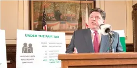  ?? AP FILE PHOTO ?? Gov. J.B. Pritzker outlines his plan to replace Illinois’ flat-rate income tax with a graduated rate structure, on March 7, 2019, in Springfiel­d.
