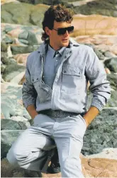  ??  ?? INNER HASSELHOFF: Snow-washed doubledeni­m jacket and jeans from the 1980s.