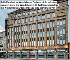  ??  ?? Falls Karstadt im Wandsbeker Zentrum nicht erhalten werden kann: Die Wandsbeker FDP-Fraktion schlägt für die Nutzung des Erdgeschos­ses eine Markthalle vor.
