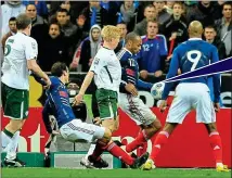  ??  ?? HAND OF FRAUD: Thierry Henry handles the ball, leading to a William Gallas goal for France, when Ireland played their last World Cup play-off in Paris in November, 2009