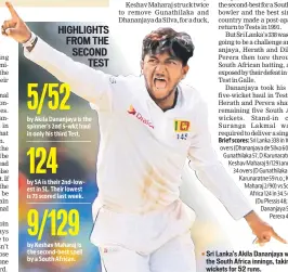  ?? REUTERS ?? Sri Lanka's Akila Dananjaya wrecked the South Africa innings, taking five wickets for 52 runs.