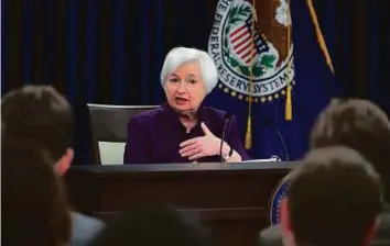  ?? AFP ?? Federal Reserve Board Chair Janet Yellen speaks during a news conference following the Federal Open Market Committee meeting on Wednesday in Washington, DC.