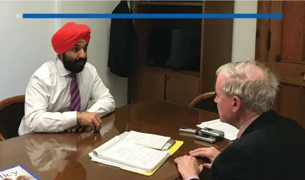  ?? Policy photo ?? Innovation Minister Navdeep Bains in conversati­on with Policy Editor L. Ian MacDonald at his Centre Block office on April 23.