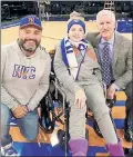  ??  ?? EMOTIONAL RETURN: Anthony Donahue poses with his sister, Gianna Gregoire, and Knicks play-by-play man Mike Breen before a game in December 2019. Donahue will be at MSG on Tuesday night for the first time since his sister died in August from brain cancer at the age of 21.