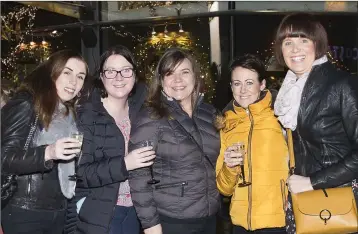  ??  ?? Angela Breen, Lorraine Jensen, Moira Shaw, Karen Connolly and Julie Phillips outside Floral Art at the Meridian Centre during the Ladies Night Out in Greystones.