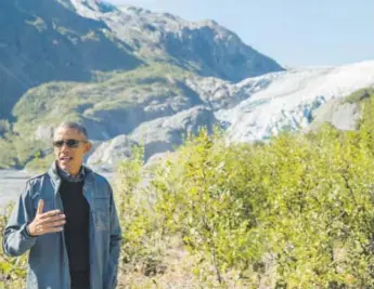  ??  ?? President Barack Obama speaks at the Exit Glacier in Seward, Alaska, on Tuesday. The glacier, according to research, has retreated about 1.25 miles in the past 200 years. Andrew Harnik, AP