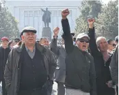  ?? AFP ?? Supporters of Sadyr Japarov rally to demand President Sooronbay Jeenbekov’s resignatio­n in Bishkek, Kyrgyzstan yesterday.