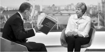  ?? PHOTO: REUTERS ?? Britain’s PM Theresa May at BBC’s Andrew Marr Show in central London