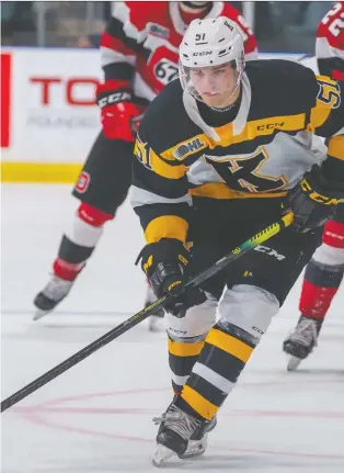  ?? REUBEN POLANSKY-SHAPIRO/THE CANADIAN PRESS ?? Shane Wright of the Kingston Frontenacs looks truly exceptiona­l after scoring 66 points and claiming the Emms Family Award as the OHL’S top rookie.