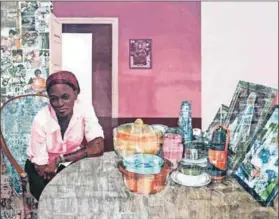  ??  ?? Journeys: We See Mama, Mummy and Mamma (Predecesso­r #2) (above) by Njideka Akunyili Crosby and Kemang Wa Lehulere’s installati­on from his show, (below) are both on show