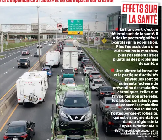  ?? PHOTO PASCAL HUOT ?? Hier, en fin de journée sur l’autoroute Henri-iv, la circulatio­n était dense. « Élargir les autoroutes en termes d’impacts sur la santé, ce n’est pas la voie à suivre », selon le directeur de santé publique pour le CIUSSS de la Capitale-nationale.