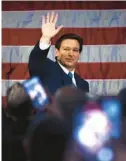  ?? FILE ?? Gov. Ron DeSantis waves as he speaks to police officers about protecting law and order in the Staten Island borough of New York City on Feb. 20.