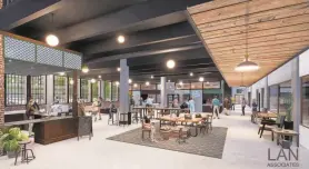  ?? PROVIDED BY SERVANT’S HEART MINISTRY ?? A rendering shows the interior of a proposed food hall that would occupy space in a former industrial building overlookin­g Paterson’s Great Falls.