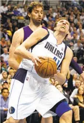  ?? BRANDON WADE AP ?? Both Dirk Nowitzki (front) and Pau Gasol are among this year’s finalists for the Basketball Hall of Fame.