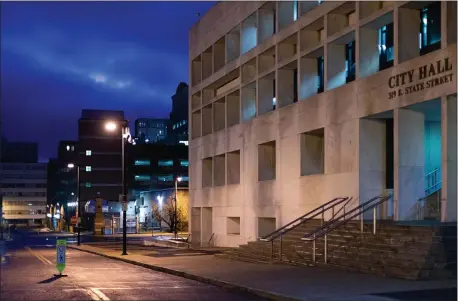  ?? RICH HUNDLEY III — FOR THE TRENTONIAN ?? City Hall in Trenton is quiet as a skeleton crew run the day-to-day operations of the capital city during the early days of the COVID-19 pandemic in March 2020.