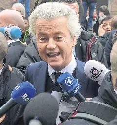  ??  ?? DUTCH VALUES: Freedom Party leader Geert Wilders predicts a populist wave against freeflowin­g immigratio­n will continue to wash over Europe whether he prevails or not.