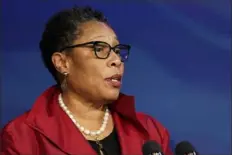  ?? Susan Walsh/Associated Press ?? Rep. Marcia Fudge, D-Ohio, President Joe Biden’s nominee to lead the Department of Housing and Urban Developmen­t, speaks on Dec. 11. Ms. Fudge pledged Thursday to take more federal action to prevent evictions if she is confirmed.