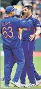  ?? AFP ?? Bhuvneshwa­r Kumar (right) took 1/16 in 3 overs in the first T20I against Ireland on Sunday.