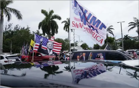  ?? ALEX BRANDON-ASSOCIATED PRESS ?? Supporters of former President Donald Trump, rally outside the Trump National Doral resort, Monday in Doral, Fla.