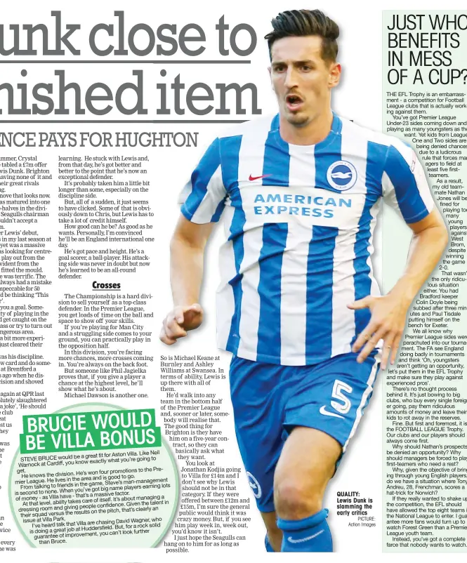  ?? PICTURE: Action Images ?? QUALITY: Lewis Dunk is slamming the early critics