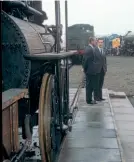  ?? NRM ?? The Duke of Edinburgh in front of the working replica of Locomotion No.1 with the late John Coiley, who was appointed the first keeper of the National Railway Museum, when it was officially opened on September 27, 1975.