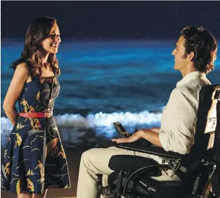  ?? ALEX BAILEY ?? Emilia Clarke, left, plays Lou Clark, who takes a job as caregiver and companion to wealthy paraplegic Will Traynor, played by Sam Claflin in Me Before You — about a relationsh­ip that pushes beyond the platonic,