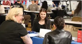  ?? COURTESY OF TCHS PICKERING CAMPUS ?? A student interviews with prospectiv­e employers at the TCHS Pickering Career & Training Fair held Feb. 15, 2023.