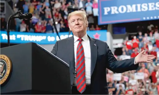  ?? EVAN VUCCI/AP ?? President Donald Trump pauses as he speaks during a campaign rally on Friday in Springfiel­d, Missouri.