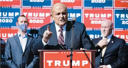  ?? JOHN MINCHILLO/AP ?? Rudy Giuliani, a lawyer for President Donald Trump, says the campaign could file up to 10 lawsuits by the end of this week.