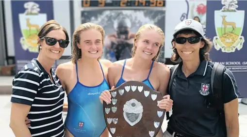  ??  ?? L-R: Dr Sally James (Head of St Stithians Girls’ College, Leigh Hudson (swimming captain), Becky Wallis (vice captain), Natasha Panzera (Director of Sport)