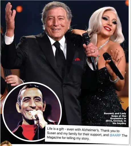  ?? Pictures: GETTY ?? Bennett and Lady Gaga at the Grammies in 2015. Circled, in his heyday