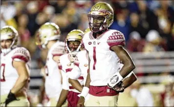  ?? MADDIE MEYER / GETTY IMAGES ?? FSU freshman James Blackman has thrown seven intercepti­ons in the past four games.