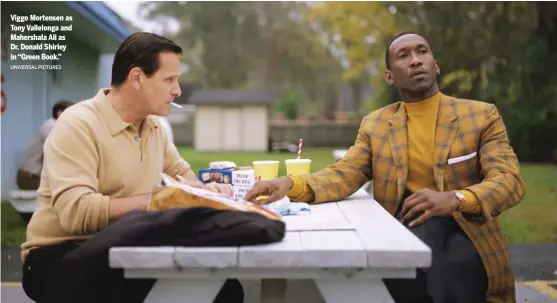  ?? UNIVERSAL PICTURES ?? Viggo Mortensen as Tony Vallelonga and Mahershala Ali as Dr. Donald Shirley in “Green Book.”