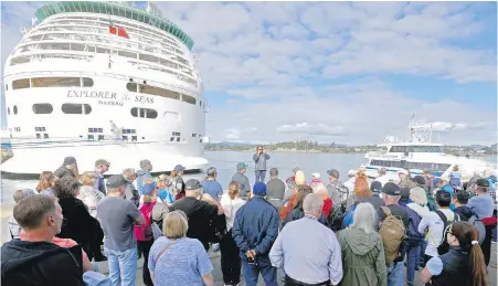  ??  ?? Passengers from the Explorer of the Seas cruise ship prepare for a whale watching tour with Orca Spirit Adventures on Aug. 30 at Ogden Point. The region saw a record season for cruise ships with nearly 640,000 passengers.