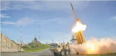  ??  ?? Terminal High Altitude Area Defense ( THAAD) intercepto­rs are launched in a test at an undisclose­d U. S. location. EPA