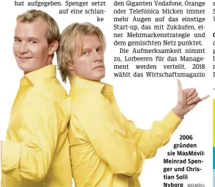  ?? ?? 2006 gründen sie MásMóvil: Meinrad Spenger und Christian Solli Nyborg