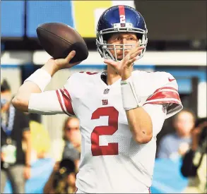  ?? Kevork Djansezian / Getty Images ?? Mike Glennon will be under center on Sunday when the Giants take on the division rival Cowboys.