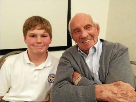  ?? PAUL POST — PPOST@DIGITALFIR­STMEDIA.COM ?? Eighth-grade student William Fizer, left, met and interviewe­d World War II veteran Paul Aubry, right, at Prestwick Chase on Wednesday.