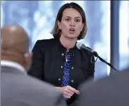  ?? Josh reynolds photos / ap file ?? boston mayoral candidate city councilor annissa essaibiGeo­rge speaks during a mayoral forum in the roxbury neighborho­od of boston on oct. 24.