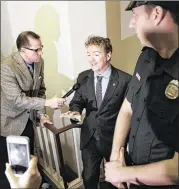  ?? J. SCOTT APPLEWHITE / AP ?? Sen. Rand Paul, R-Ky., criticized House Republican­s on Thursday for keeping secret their plans to repeal and replace the Affordable Care Act. He speaks outside a Capitol Hill conference room.