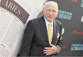  ?? Richard Shotwell/Associated Press ?? Mel Brooks attends the LA Premiere of “If You're Not In The Obit, Eat Breakfast” on May 17, 2017, in Beverly Hills, Calif. The Academy of Motion Picture Arts and Sciences announced Monday that Brooks, Angela Bassett, and film editor Carol Littleton will receive honorary Oscars at November's Governors Awards.