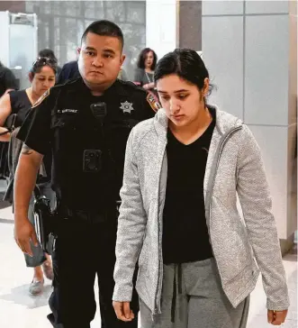  ?? Melissa Phillip / Staff photograph­er ?? Veronica Rivas arrives at court Friday in Houston to learn her fate after being charged with two counts of intoxicati­on manslaught­er in the deaths of Shayla Joseph and her 3-month-old son.