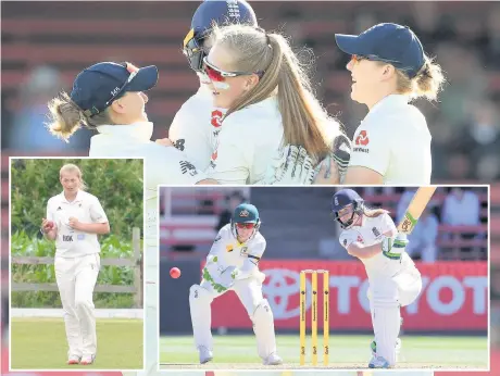  ?? Mark Evans ?? England’s Sophie Ecclestone celebrates taking the wicket of Australia’s Beth Mooney during day two of the Women’s Test match between Australia and England at North Sydney Oval last Friday; ( inset, left) Sophie preparing to bowl for Alvanley Cricket...