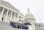  ?? NYT ?? Members-Elect of the 118th Congress take a group photo on the House steps, on Capitol Hill in Washington, DC on Tuesday, a day before Republican­s seized a slender majority in the House of Representa­tives.