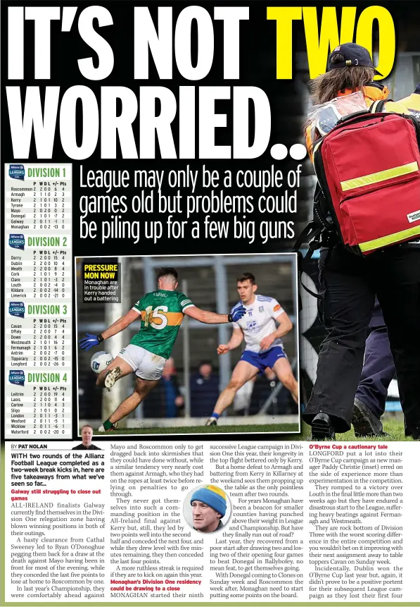  ?? ?? PRESSURE MON NOW Monaghan are in trouble after Kerry handed out a battering