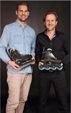  ??  ?? SWEET SWEDES Per Mars, left, with Marsblade CEO Hans Victor, show off their Swedish skating sensation.