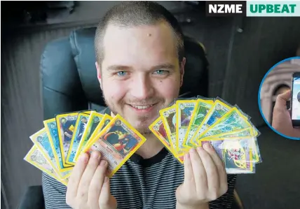  ?? Photos / Doug Sherring (main), Michael Craig ?? Sam Joyce Maggs with some of his Poke´ mon cards and, inset, a Pokestop.